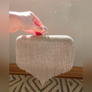 NWT Babeyond Heart Shaped Rhinestones Tassle Party Clutch